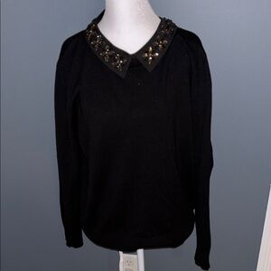 NWOT Siani Elegant Black Crew Neck Sweater with Rhinestone Accent